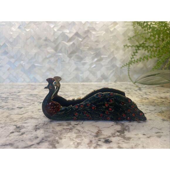 Unique Peacock Enamel and Stone Business Card Holder - Picture 3 of 8